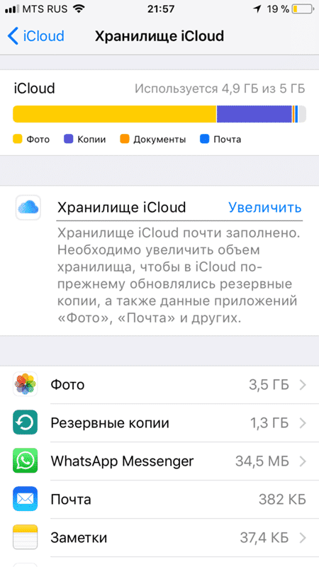 Хранилище iCloud заполнено и что с этим делать